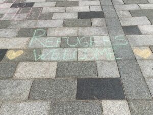 Refugees welcome image from protest