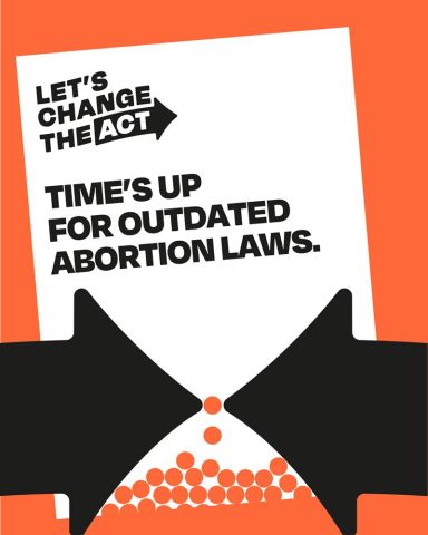 Let's Change the Act banner of the time calling for a modern abortion framework that is in sync with the realities of modern healthcare, upholds human rights for all those that need abortion and prevents harmful police investigations and prosecutions.